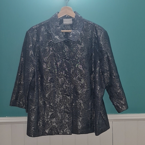 Vintage Woman's Alfred Dunner blue / metalic gray paisley button-up blazor - Picture 2 of 7